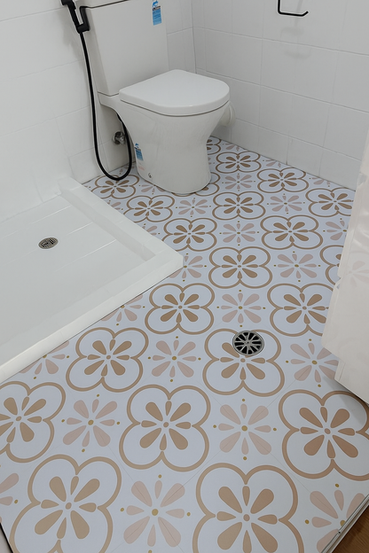 Vinyl Floor Stick on Tile - Pink Flower
