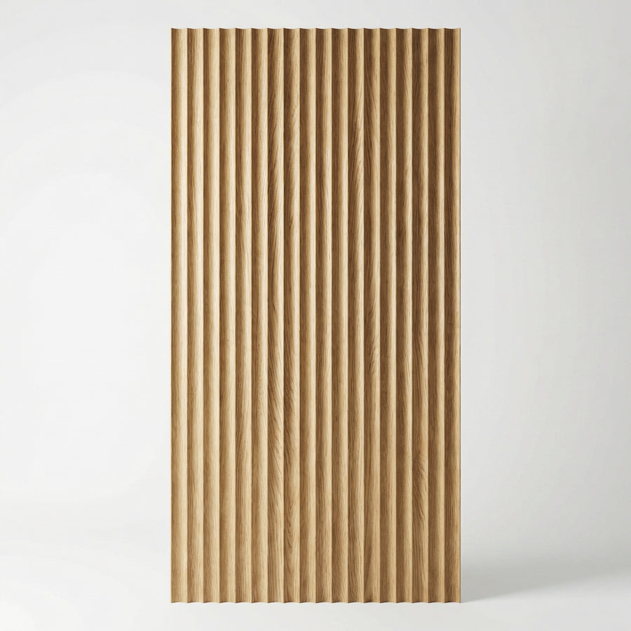 Wooden panel with a ribbed texture on a white background