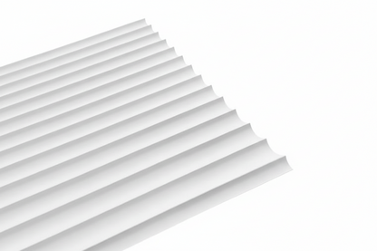 White plastic panels stacked on a white background