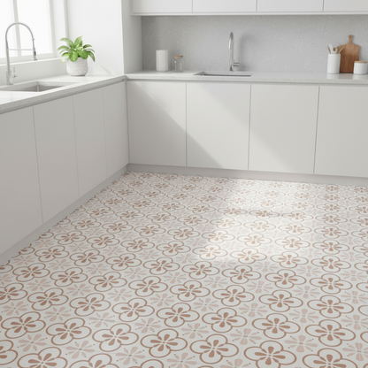 Vinyl Floor Stick on Tile - Pink Flower