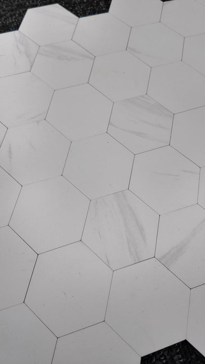 White Marble Hexagon Stick on Composite Tile