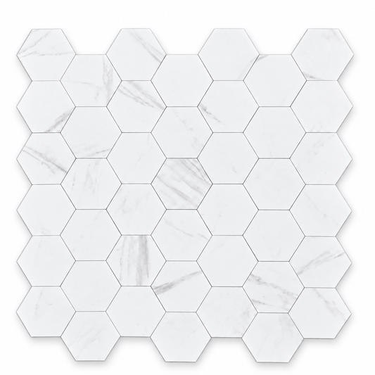 White Marble Hexagon Stick on Composite Tile
