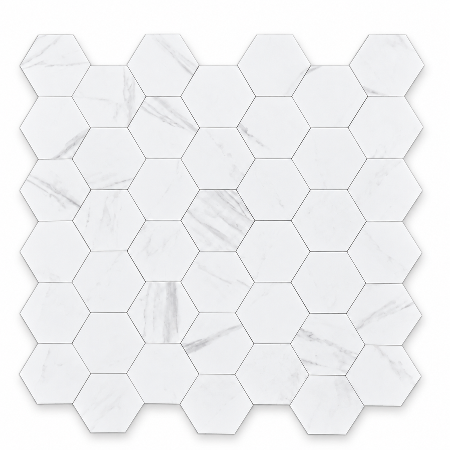 White Marble Hexagon Stick on Composite Tile