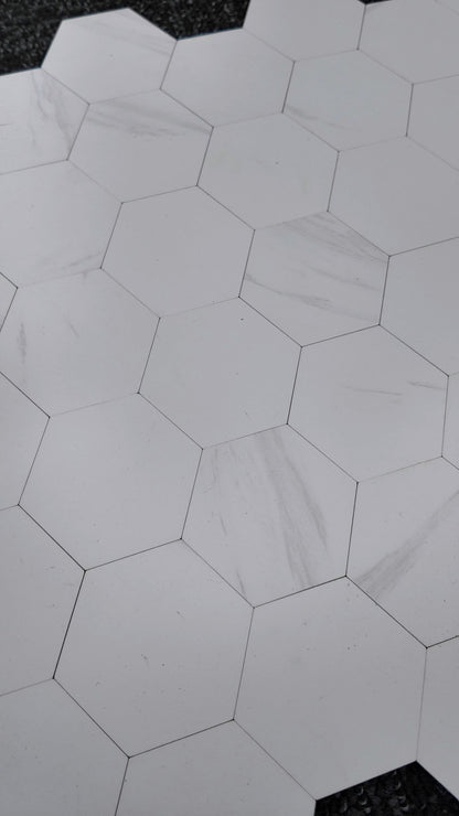 White Marble Hexagon Stick on Composite Tile