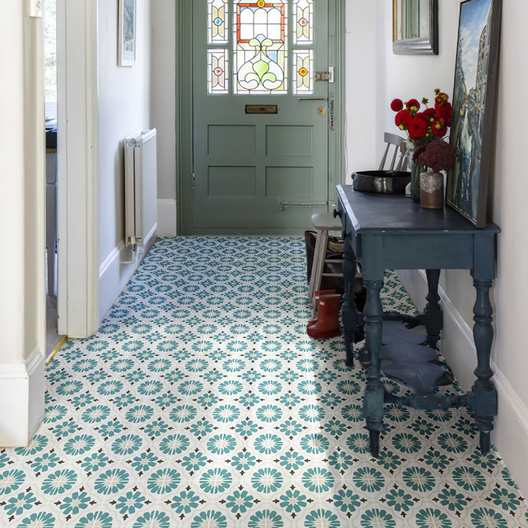 Vinyl Floor Stick on Tile - Green Flower