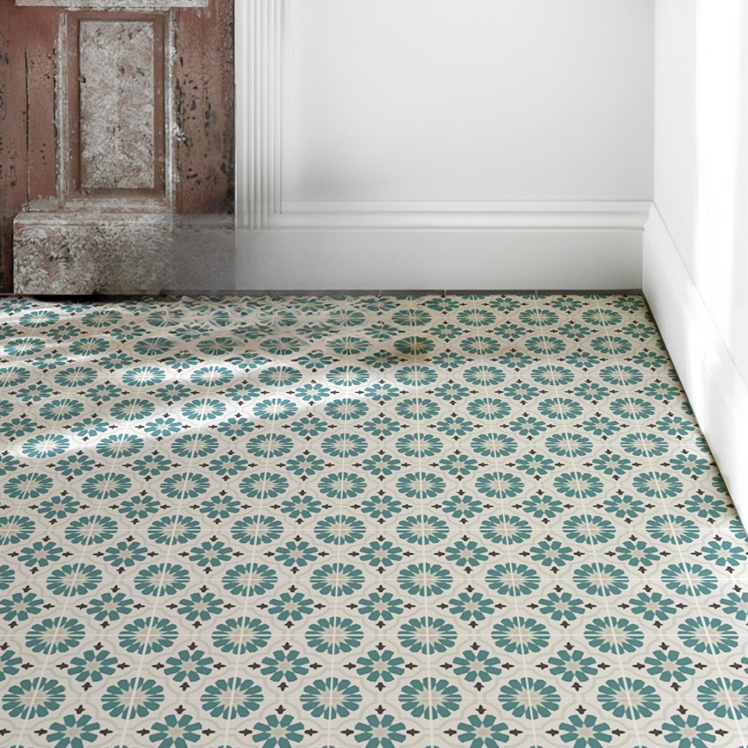 Vinyl Floor Stick on Tile Green Flower Stick on Tiles Australia