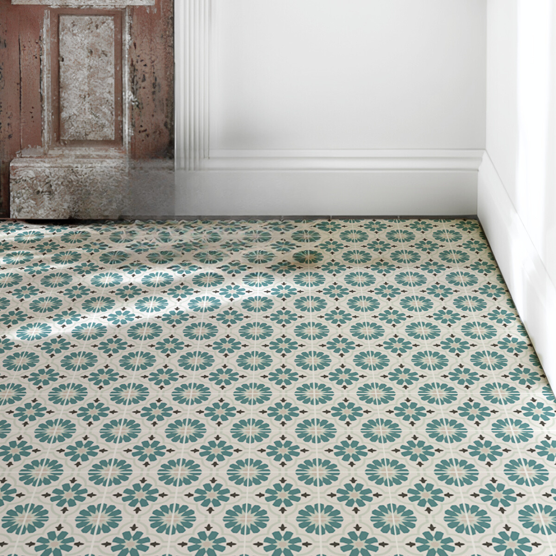 Vinyl Floor Stick on Tile - Green Flower