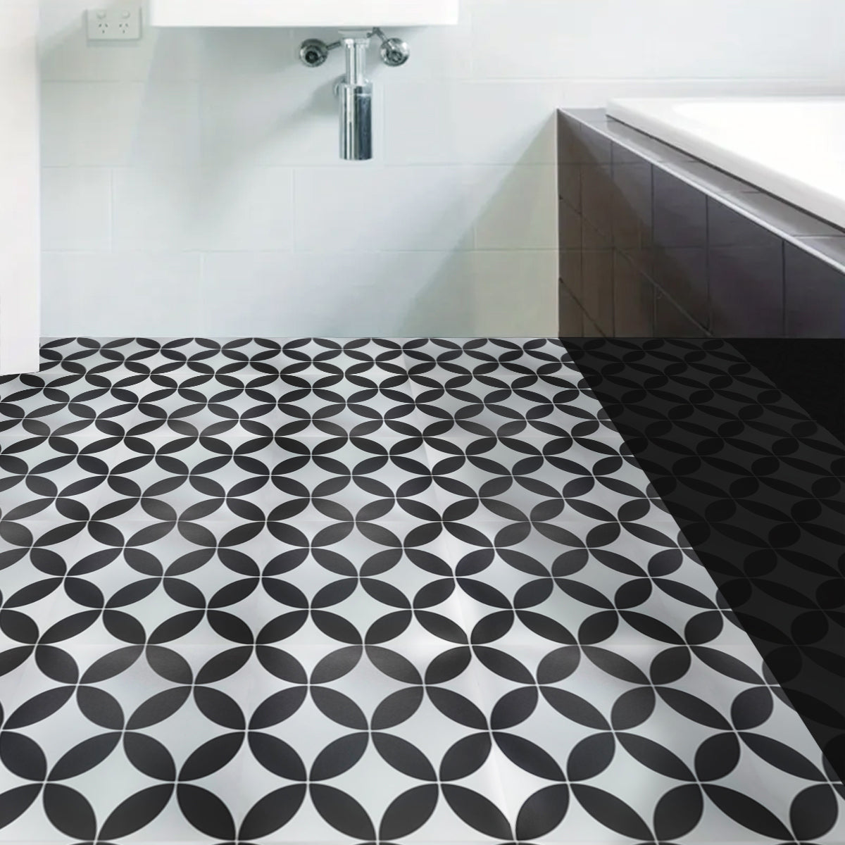 Vinyl Floor Stick on Tile - Black and White Star