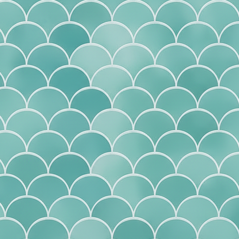 Teal and white scallop pattern on a teal background