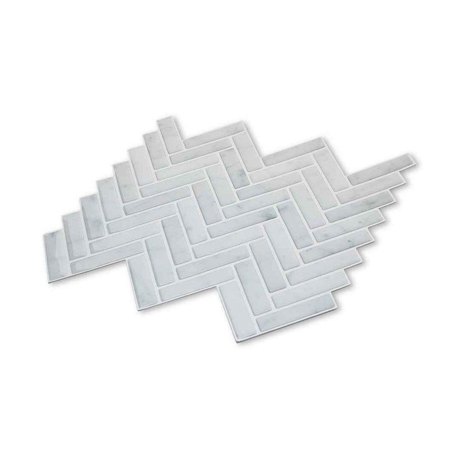 Herringbone Stick on Tile - Light Grey Marble