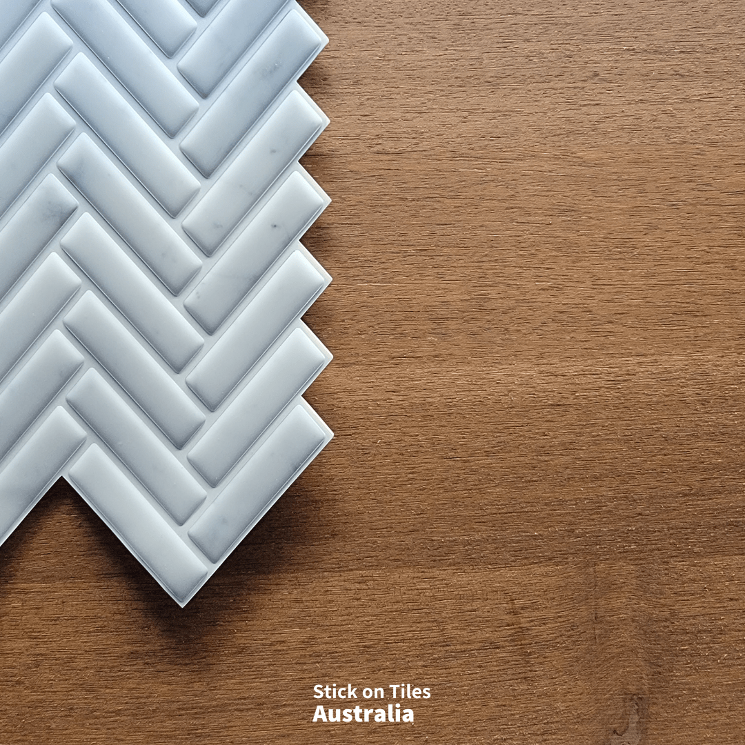 Herringbone Stick on Tile - Light Grey Marble - Stick on Tiles AustraliaStick on Tiles Australia