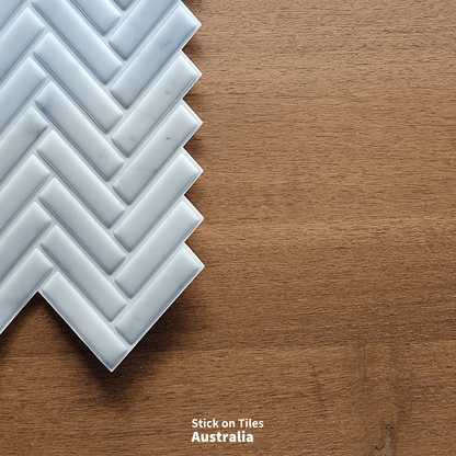 Herringbone Stick on Tile - Light Grey Marble - Stick on Tiles AustraliaStick on Tiles Australia
