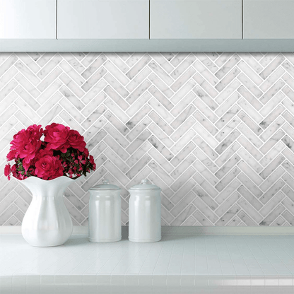 Herringbone Stick on Tile - Light Grey Marble - Stick on Tiles AustraliaStick on Tiles Australia