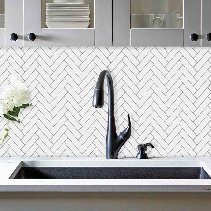 Herringbone Stick on Tile - White