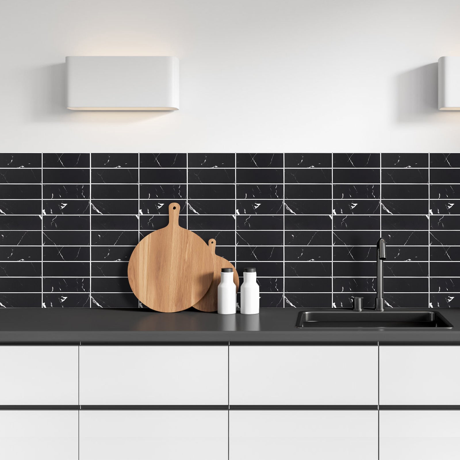 Kit Kat Stick on Composite Tile - Matte Black Marble - Stick on Tiles AustraliaStick on Tiles Australia
