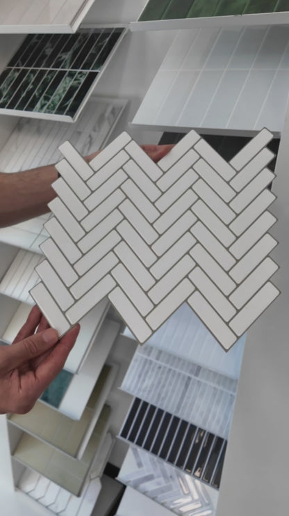 Herringbone Stick on Tile - White