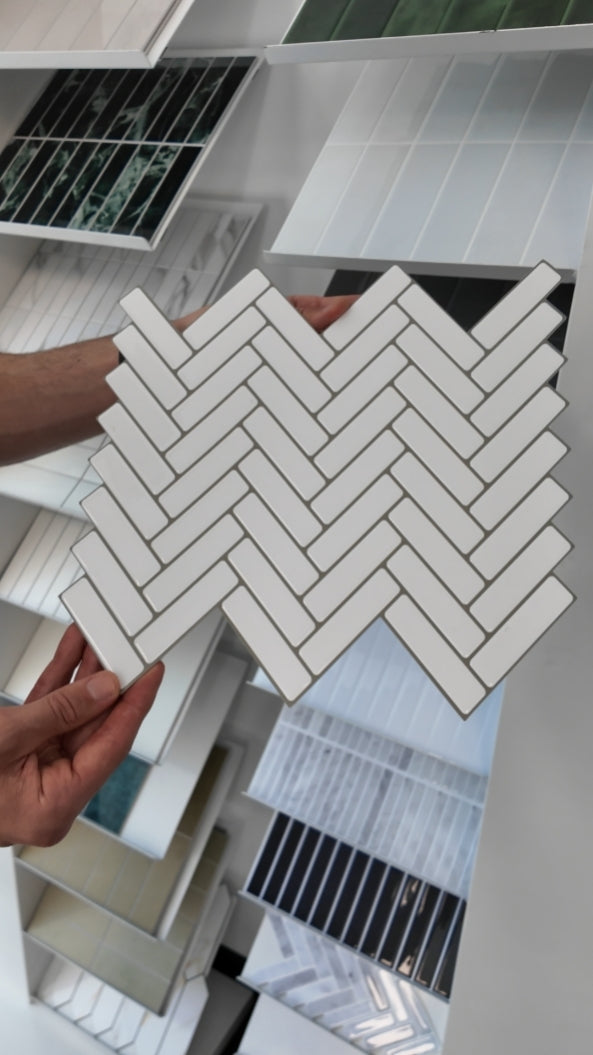Herringbone Stick on Tile - White