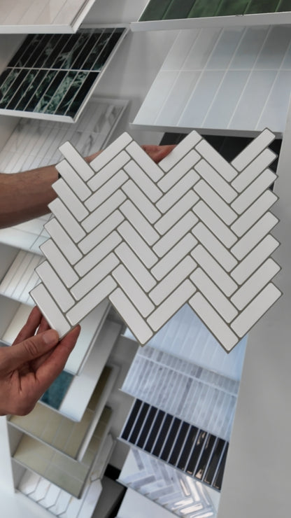 Herringbone Stick on Tile - White