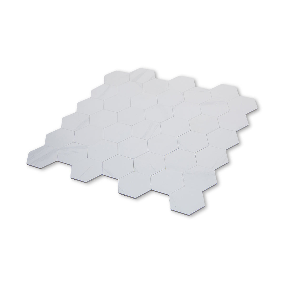 Hexagon Stick on Composite Tile - Carrara Marble