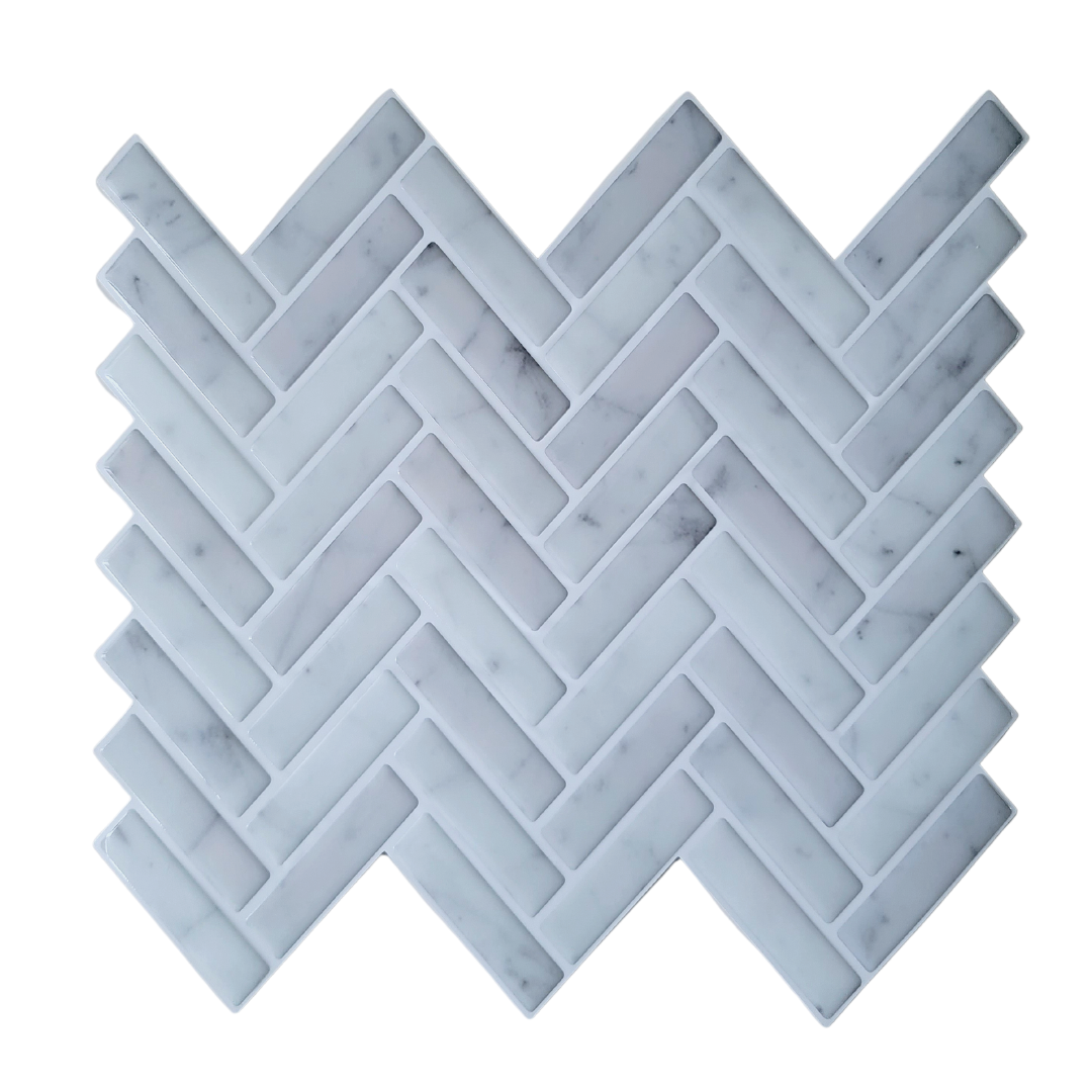 Herringbone Stick on Tile - Light Grey Marble - Stick on Tiles Australia