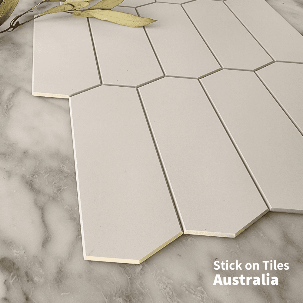 Long Hexagon Stick on Composite Tile - White