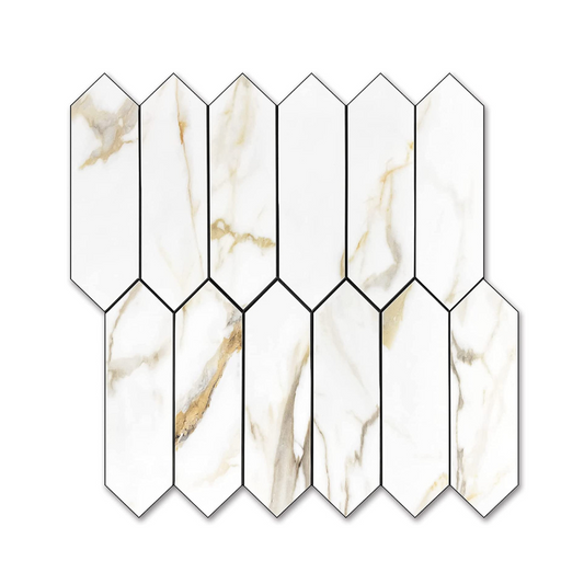 Long Hexagon Stick on Composite Tile - Calacatta Marble