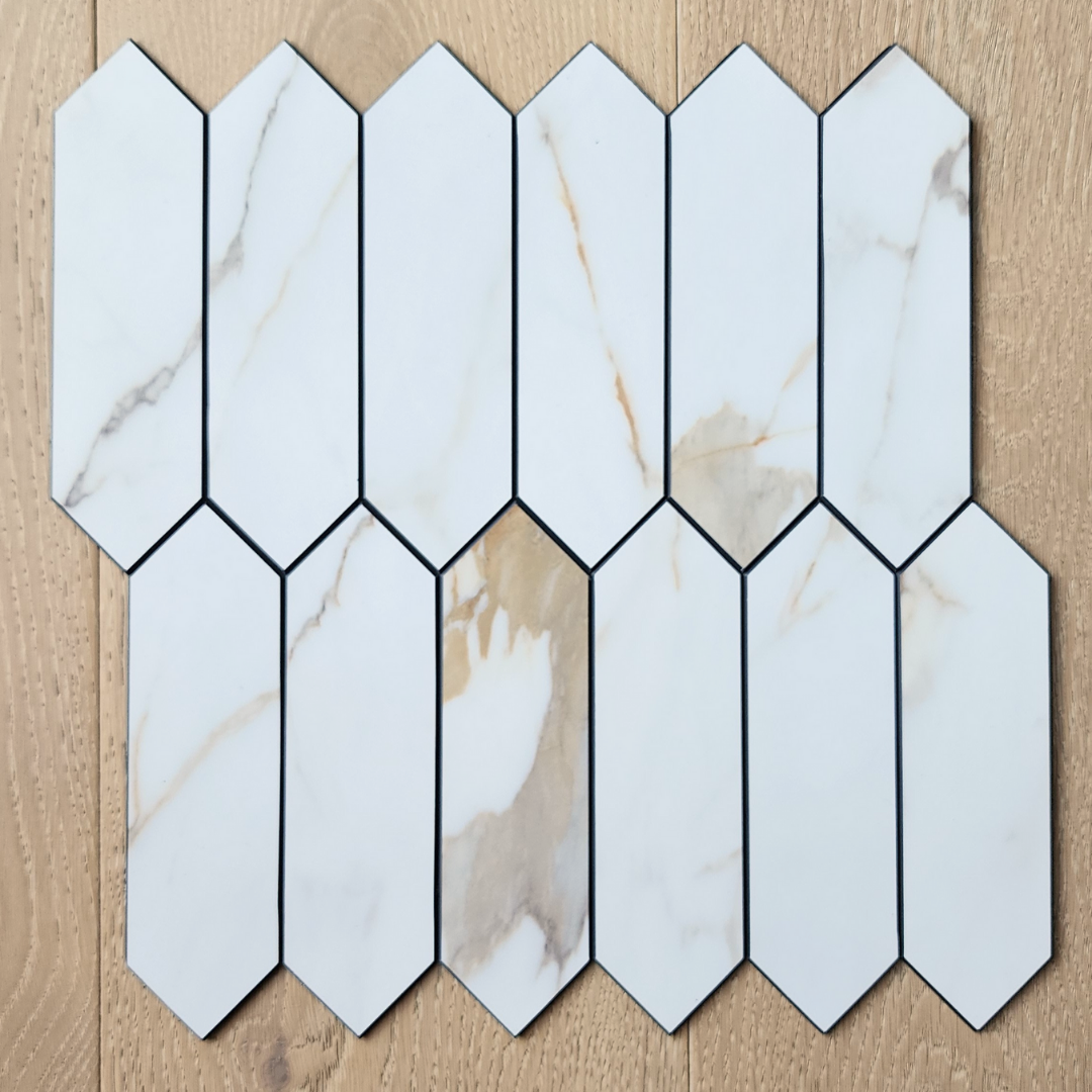 Long Hexagon Stick on Composite Tile - Calacatta Marble