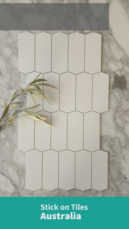 Long Hexagon Stick on Composite Tile - White